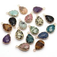 Gemstone Brass Pendants, with Brass, Teardrop, gold color plated, DIY & faceted 