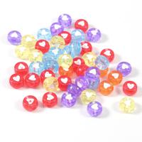 Schmelz Acryl Perlen, flache Runde, innen Farbe, DIY & mit einem Muster von Herzen, keine, 7mm, Bohrung:ca. 2mm, 100PCs/Tasche, verkauft von Tasche