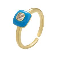 Кубическое цирконовое латунное кольцо, Латунь, плакирован золотом, Регулируемый & инкрустированное микро кубического циркония & Женский & эмаль, Много цветов для выбора, 20mm, продается PC