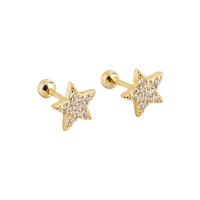 Sterling Silver Stud Earring, 925 Sterling Silver, Star, plated, for woman & with rhinestone 