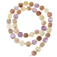 Gemischte Farbe Quarz Perlen, Super Sieben Kristall, mit Seedbead, Quadrat, DIY & facettierte, farbenfroh, 7x7x7mm, Länge:ca. 15.5 ZollInch, verkauft von Strang