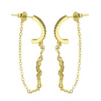 laiton Chaîne de l'oreille, Placage de couleur d'or, bijoux de mode & pavé de micro zircon & pour femme, doré, 42mm, Vendu par paire