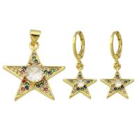 Cubic Zirconia Micro Pave Brass Pendant, Star, gold color plated, fashion jewelry & micro pave cubic zirconia & for woman, multi-colored Approx 3mm 