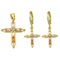 Cubic Zirconia Micro Pave Brass Pendant, Cross, gold color plated, fashion jewelry & micro pave cubic zirconia & for woman, multi-colored Approx 3mm 