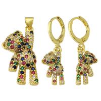 Cubic Zirconia Micro Pave Brass Pendant, Bear, gold color plated, fashion jewelry & micro pave cubic zirconia & for woman, multi-colored Approx 3.5mm 