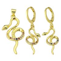 Cubic Zirconia Micro Pave Brass Pendant, Snake, gold color plated, fashion jewelry & micro pave cubic zirconia & for woman, multi-colored 