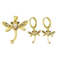 Cubic Zirconia Micro Pave Brass Pendant, Dragonfly, gold color plated, fashion jewelry & micro pave cubic zirconia & for woman, multi-colored Approx 3.5mm 