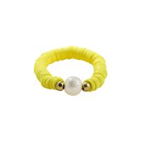 Polymer Clay Finger Ring, with Plastic Pearl & Zinc Alloy, gold color plated, for woman Inner Approx 17mm 