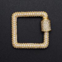 Brass Screw Carabiner Lock Charms, Square, gold color plated, DIY & micro pave cubic zirconia, golden 
