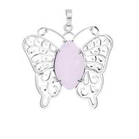 Gemstone Zinc Alloy Pendants, with Gemstone, Butterfly, platinum color plated & for woman 