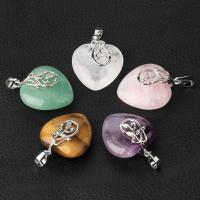 Gemstone Zinc Alloy Pendants, with Gemstone, Heart, platinum color plated & for woman 