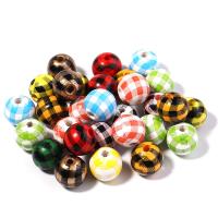 Printing Wood Beads, Round, DIY & gingham 16mm Approx 3.5mm 