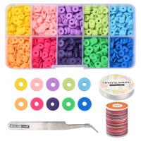 Polymer Clay DIY Bracelet Set, Elastic Thread & cord & beads & tweezers, with Plastic Box, silver color plated, 10 cells, mixed colors 