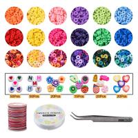 Polymer Clay DIY Bracelet Set, Elastic Thread & cord & beads & tweezers, with Plastic Box & Acrylic, silver color plated, 24 cells, mixed colors 