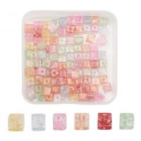 Crackle Glass Beads, with Plastic Box,  Square, DIY, mixed colors Approx 1.4mm 