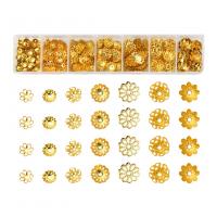 Iron Bead Caps, with Plastic Box, Flower, gold color plated, DIY, golden, 5-10mm 