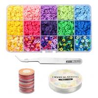 Polymer Clay DIY Bracelet Set, Elastic Thread & cord & beads & tweezers, with Plastic Box, silver color plated, 15 cells, mixed colors 
