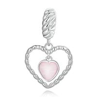 Sterling Silver European Pendants, 925 Sterling Silver, with Glass, Heart, platinum plated, hollow 