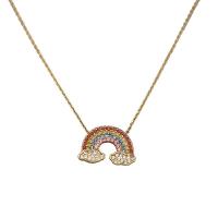Harz Messing Halskette, Regenbogen, goldfarben plattiert, für Frau & mit Strass, farbenfroh, 19x13mm, Länge:43 cm, verkauft von PC