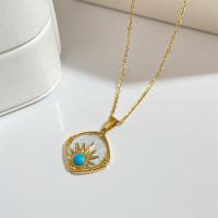 Stainless Steel Jewelry Necklace, 304 Stainless Steel, with turquoise & Shell, with 1.97inch extender chain, Vacuum Ion Plating, fashion jewelry & for woman, golden Approx 15.75 Inch 