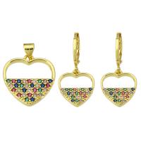 Cubic Zirconia Micro Pave Brass Pendant, Heart, gold color plated, fashion jewelry & DIY & micro pave cubic zirconia & for woman, multi-colored Approx 3mm 