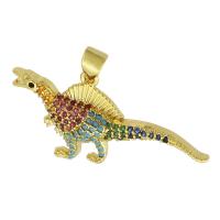 Cubic Zirconia Micro Pave Brass Pendant, Dinosaur, gold color plated, fashion jewelry & DIY & micro pave cubic zirconia & for woman, multi-colored Approx 3mm 