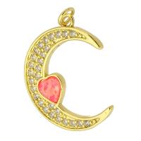 Cubic Zirconia Micro Pave Brass Pendant, Moon, gold color plated, fashion jewelry & DIY & micro pave cubic zirconia & for woman & enamel, two different colored Approx 2mm 