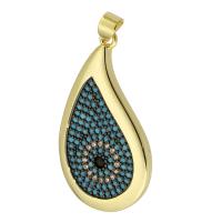 Cubic Zirconia Micro Pave Brass Pendant, Teardrop, gold color plated, fashion jewelry & DIY & evil eye pattern & micro pave cubic zirconia & for woman, two different colored Approx 3mm 