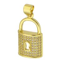 Cubic Zirconia Micro Pave Brass Pendant, Lock, gold color plated, fashion jewelry & DIY & micro pave cubic zirconia & for woman, golden Approx 3mm 