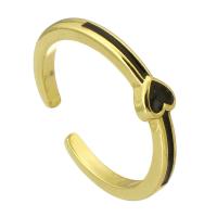 Brass Cuff Finger Ring, gold color plated, Adjustable & fashion jewelry & for woman & enamel, black, 4mm, US Ring 