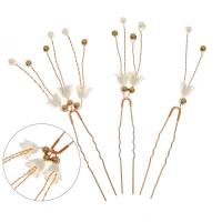 Hair Stick, Iron, with brass wire & Acrylic, gold color plated, three pieces & for woman, golden 