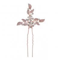 Hair Stick, Zinc Alloy, with brass wire & Plastic Pearl, rose gold color plated, three pieces & wedding gift & for woman & with rhinestone, rose gold color 