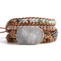 Wrap Bracelets, Labradorite, with leather cord, multilayer & for woman Approx 32.3 Inch 