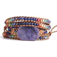 Wrap Bracelets, Amethyst, with Lapis Lazuli & leather cord, multilayer & for woman Approx 33.5 Inch 