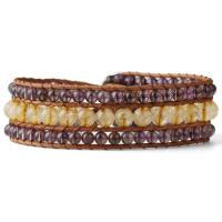 Gemstone Bracelets, Amethyst, with leather cord & Citrine & Zinc Alloy, three layers & for woman Approx 7.87 Inch 