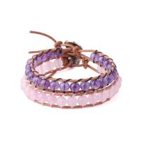 Quartz Bracelets, Amethyst, with leather cord & Rose Quartz & Brass, for woman, 8mm Approx 8.27 Inch 