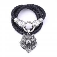 PU Leather Necklace, with 316 Stainless Steel, Wolf, fashion jewelry & for man & blacken 