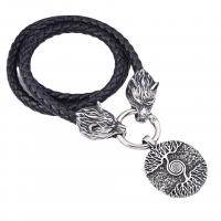PU Leather Cord Necklace, with 316 Stainless Steel, Wolf, fashion jewelry & for man & blacken, black, 35mm 