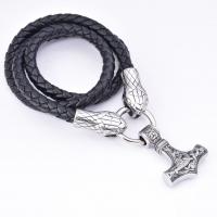 PU Leather Cord Necklace, with 316 Stainless Steel, hammer, fashion jewelry & for man & blacken 