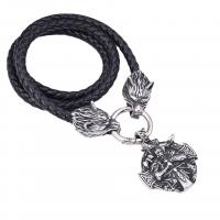 PU Leather Cord Necklace, with 316 Stainless Steel, Wolf, fashion jewelry & for man & blacken, black 