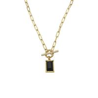 Cubic Zircon Micro Pave Brass Necklace, gold color plated, micro pave cubic zirconia & for woman, black cm 