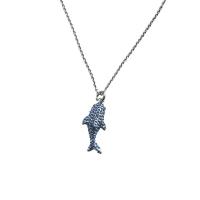 Harz Messing Halskette, Fisch, platiniert, für Frau & mit Strass, 23x11mm, Länge:50 cm, verkauft von PC