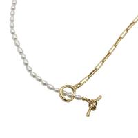 Freshwater Pearl Brass Necklace, with Freshwater Pearl, gold color plated, for woman cm 