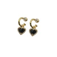 Cubic Zircon (CZ) Drop Earring, Brass, Heart, gold color plated, micro pave cubic zirconia & for woman, black, 30mm 