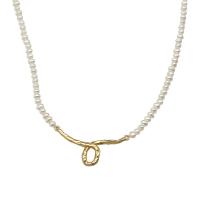 Ожерелье из пресноводных жемчуг на латунной цепочке, Латунь, с Пресноводные жемчуги, плакирован золотом, ювелирные изделия моды & Женский, длина:Приблизительно 21-50 см, продается PC
