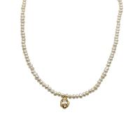 Freshwater Pearl Brass Necklace, with Freshwater Pearl, gold color plated, micro pave cubic zirconia & for woman, white, 10mm Approx 34-40 Inch 
