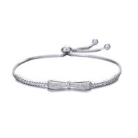 Sterling Silver Bracelets, 925 Sterling Silver, Bowknot, platinum plated, for woman & with rhinestone, 215mm 