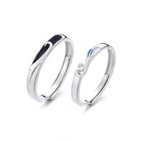 Couple Finger Rings, 925 Sterling Silver, platinum plated, Adjustable & epoxy gel 