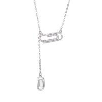 Cubic Zirconia Micro Pave Sterling Silver Necklace, 925 Sterling Silver, Paper Clip, plated, micro pave cubic zirconia & for woman Approx 17.7 Inch 