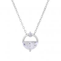 Cubic Zirconia Sterling Silver Necklace, 925 Sterling Silver, plated, for woman & with cubic zirconia Approx 17.7 Inch 